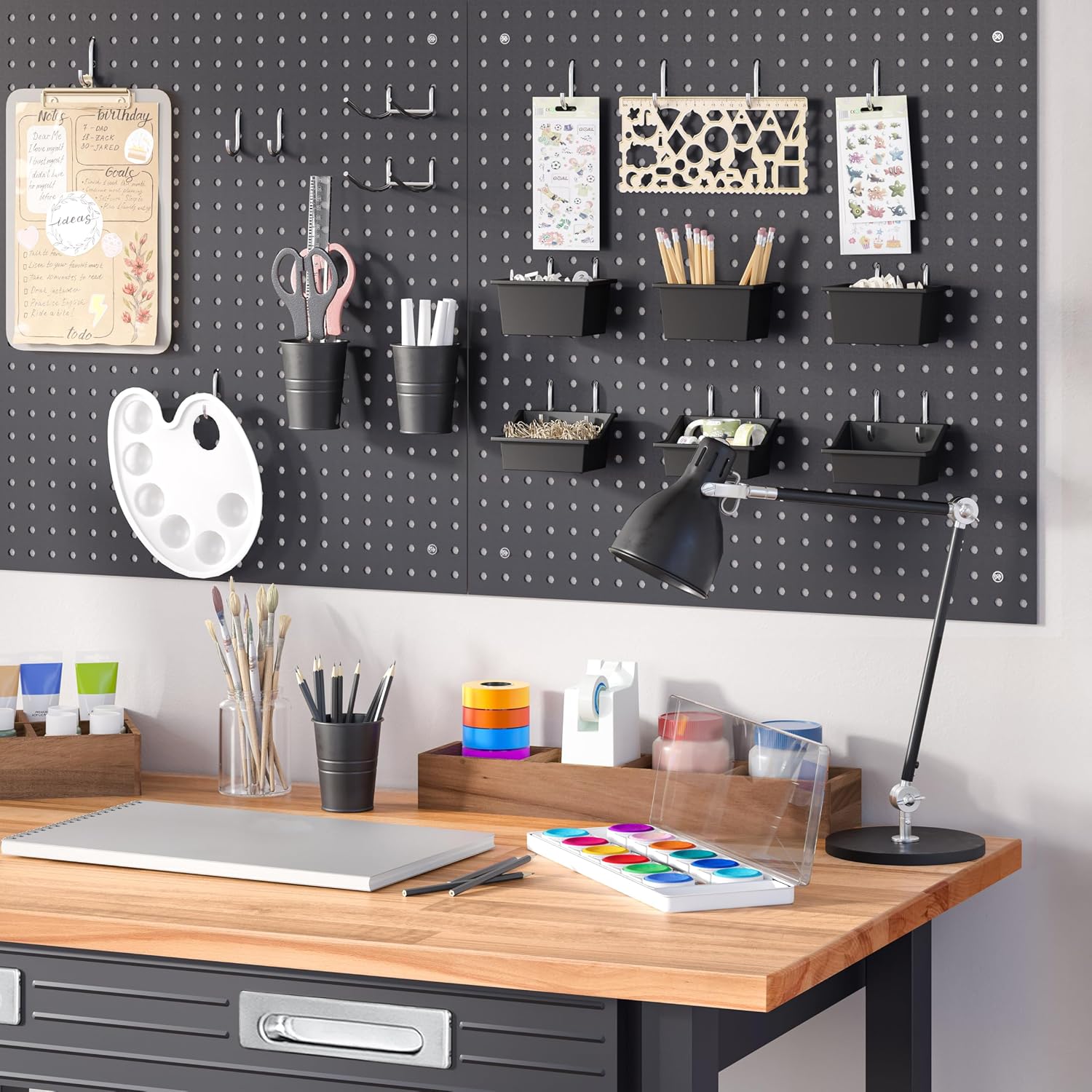 Seville Classics UltraGraphite Wood Top Workbench on Wheels with Sliding Organizer Drawer Table, 48", Graphite