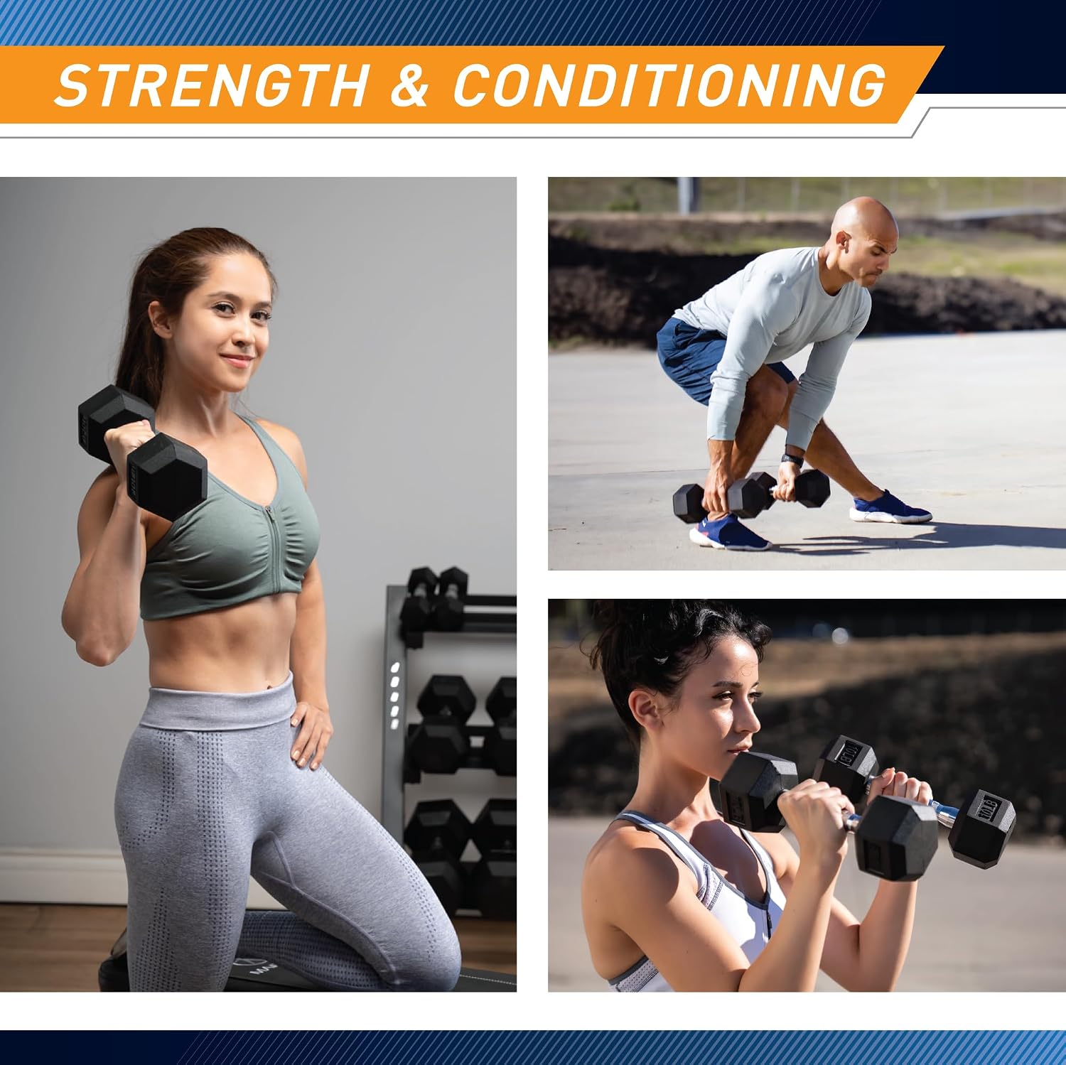 Marcy Classic Rubber Hex Dumbbell with Knurled Grip for Strength Training and Bodybuilding, 5lb - 50lb Single Dumbbell for Exercise & Fitness, Sold Individually