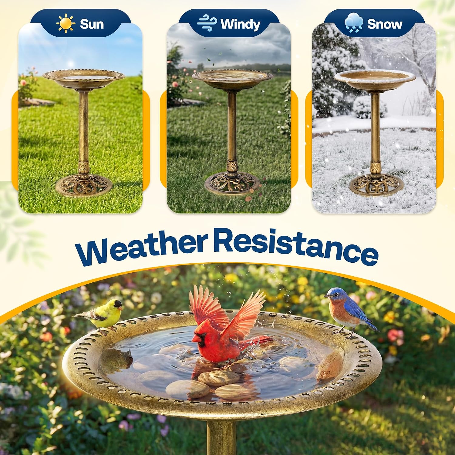 VIVOHOME Bird Bath for Outside, Polyresin Pedestal Birdbath, Green | Weather-Resistant, 20-Inch Bowl, 28-Inch Height, for Outdoor/Garden, Bird-Friendly, Easy to Clean
