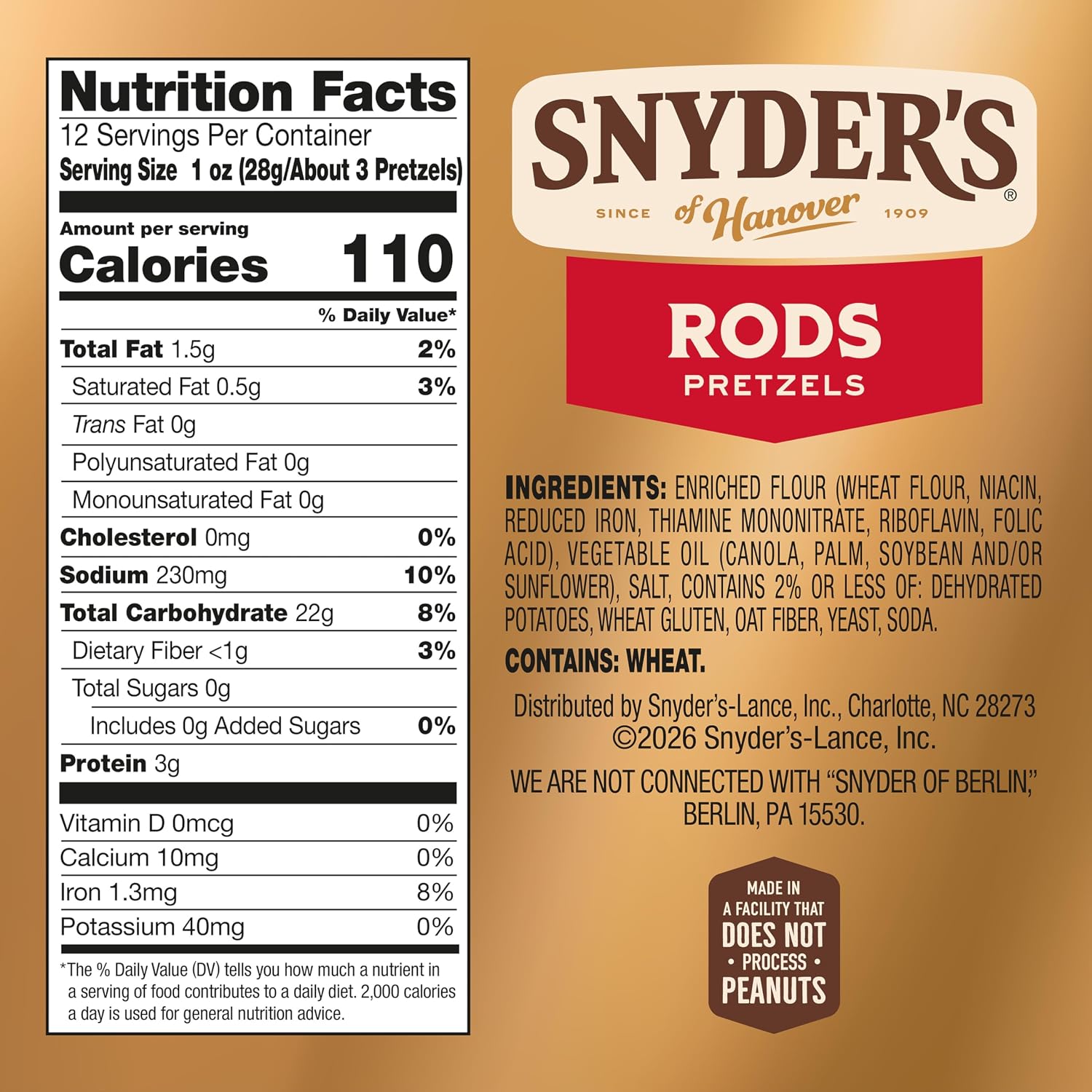 Snyder's of Hanover Pretzel Rods, 12 oz