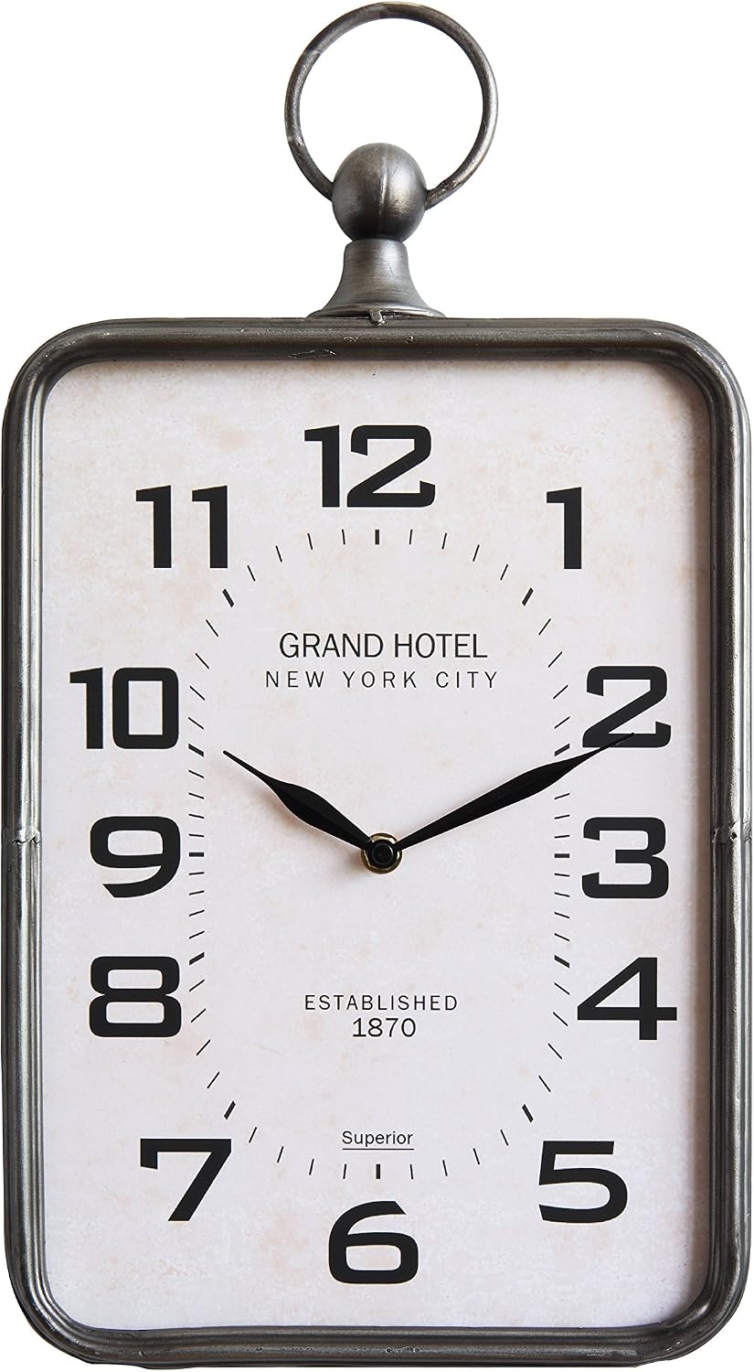 Creative Co-Op Metal Rectangle Hanging Clock with Handle Decoration on Top