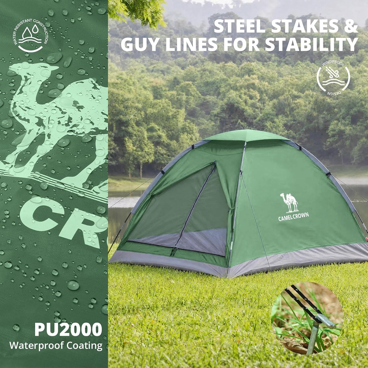 CAMEL CROWN Tents for Camping 2/3/4/5 Person Camping Dome Tent, Waterproof,Spacious, Lightweight Portable Backpacking Tent for Outdoor Camping/Hiking