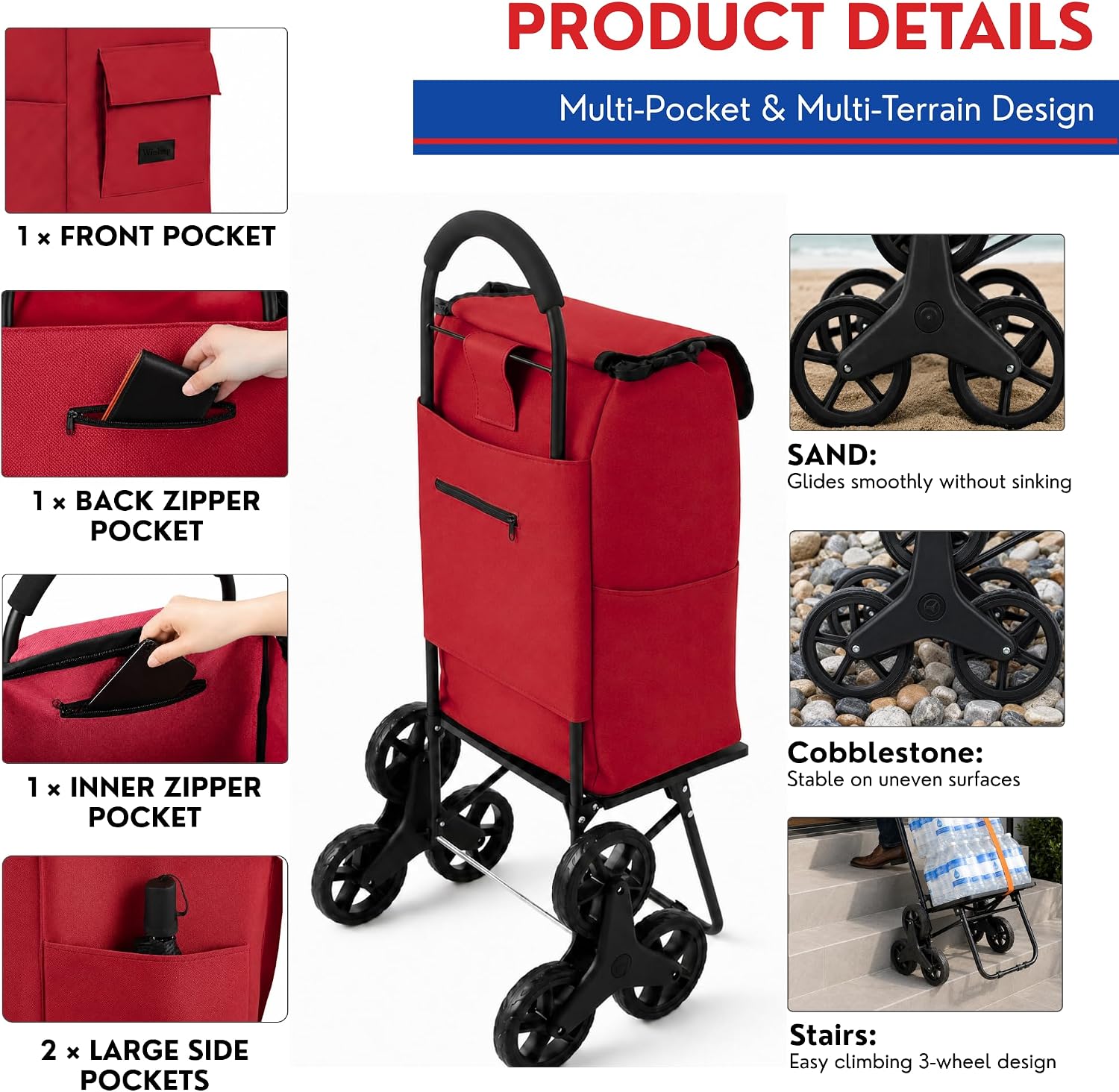 Shopping Cart, Super Loading Grocery Trolley, 220 lbs Capacity