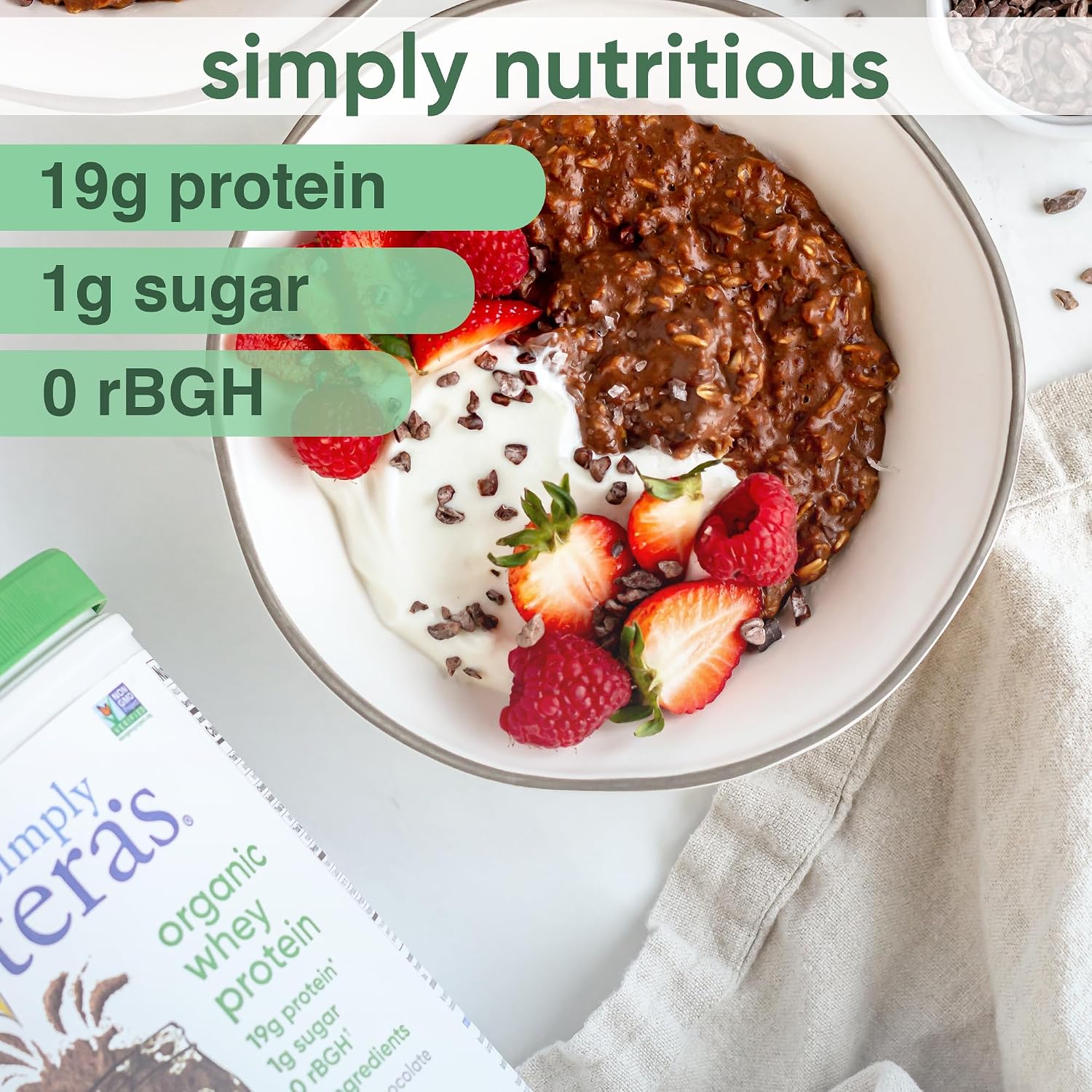 Simply tera's Organic Whey Protein Powder, Bourbon Vanilla - 12 Oz | Grass Fed Vanilla Whey Protein Powder, Clean, Made Without Artificial Sweeteners, Non-GMO, Kosher, rBGH-Free, Organic