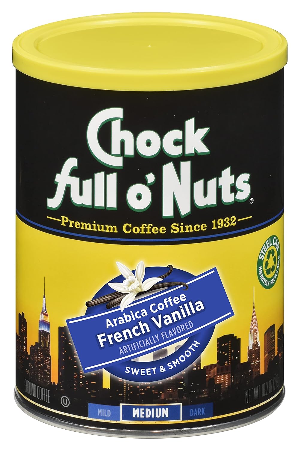 Chock Full o' Nuts French Roast Ground Coffee – Premium Beans in Recyclable Steel Can – Rich Flavor & Aroma, Dark Roast – Perfect for Drip, Pour-Over, Percolator – 26 Oz Can