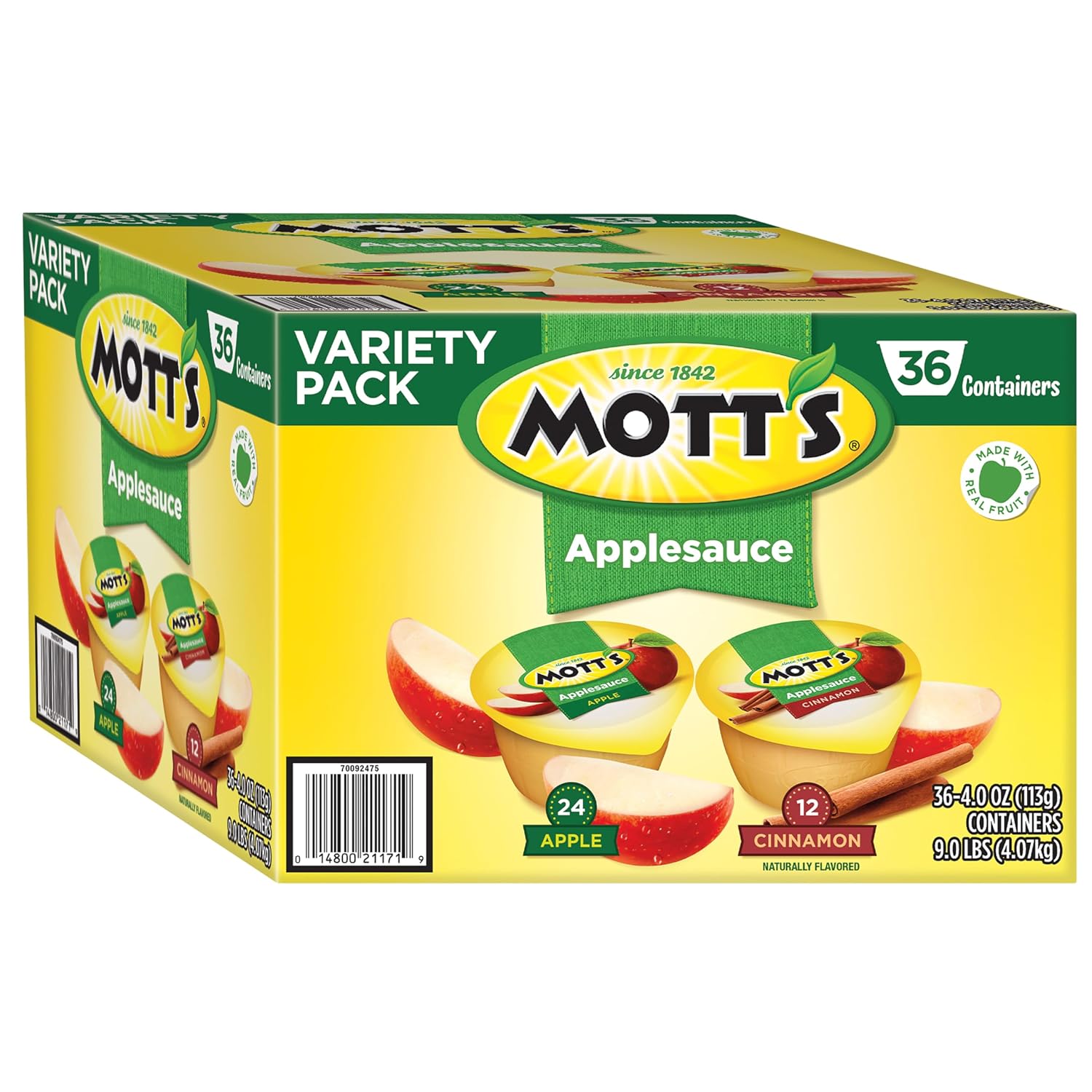 Mott's Applesauce, 4 Oz Cups, 36 Count, No Artificial Flavors, Good Source of Vitamin C, Nutritious Option for The Whole Family