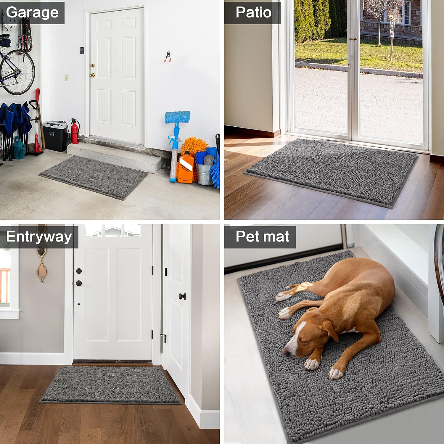 HOMEIDEAS Dog Door Mat for Muddy Paws 30x20, Absorbs Moisture and Dirt, Non-Slip Washable Doormat, Soft Chenille Mud Mat for Dogs