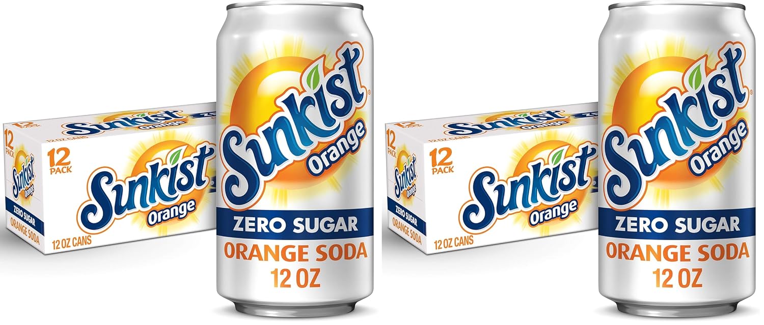 Sunkist Zero Sugar Orange Soda, 12 fl oz cans, 12 pack