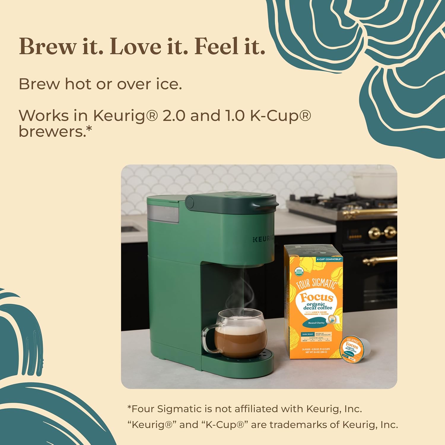 Four Sigmatic Mushroom Coffee K-Cups | Organic Dark Roast Coffee with Lion’s Mane Mushroom Powder & Yacon | Focus & Immune Support | Vegan & Keto