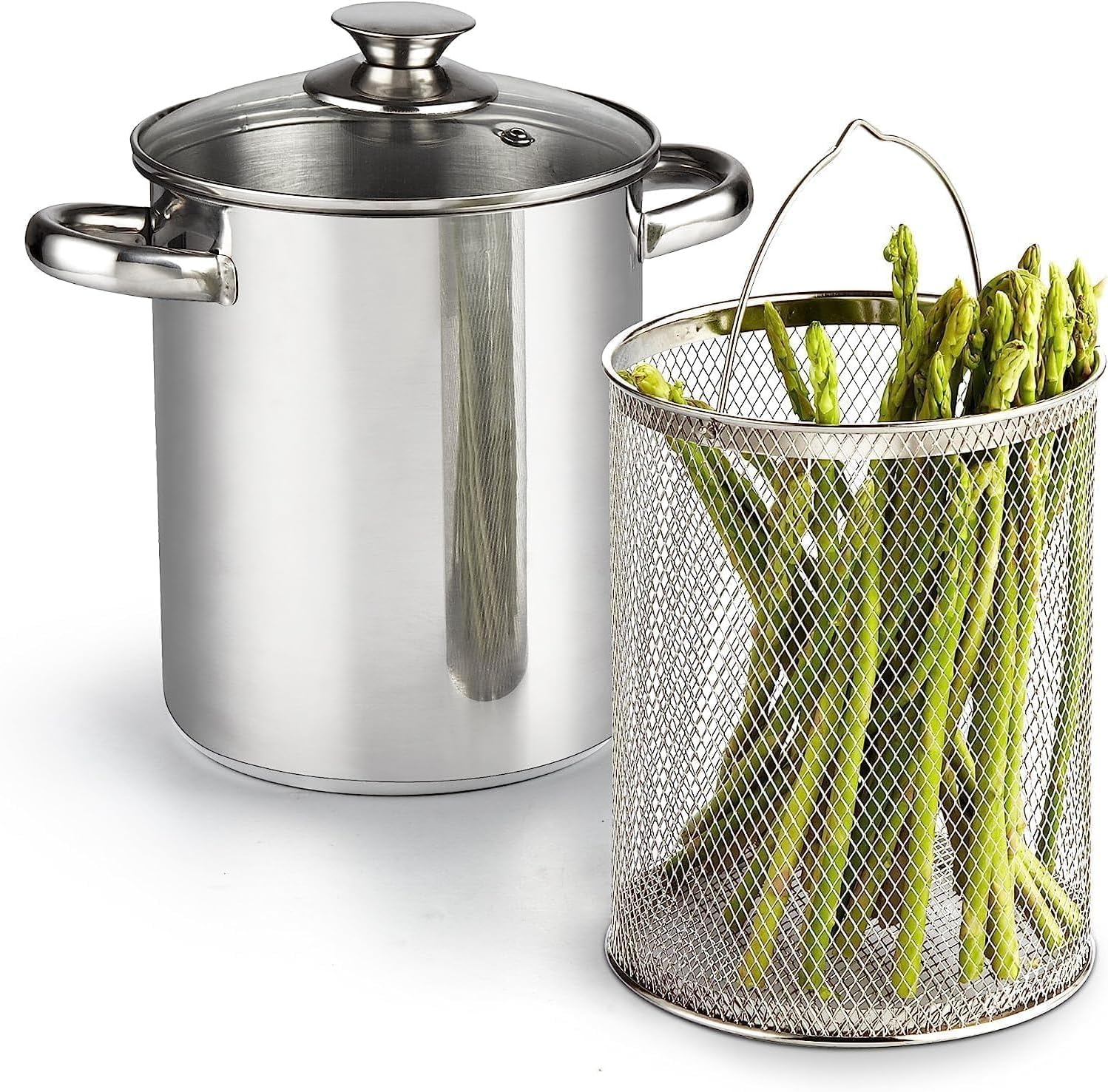 Cook N Home Basics 4-Quart Deep Fryer Pot with Basket, Japanese Tempura Small Stainless Steel Frying Pot with Oil Drip Drainer Rack, Glass Lid, Suitable for Kitchen French Fries, Chicken