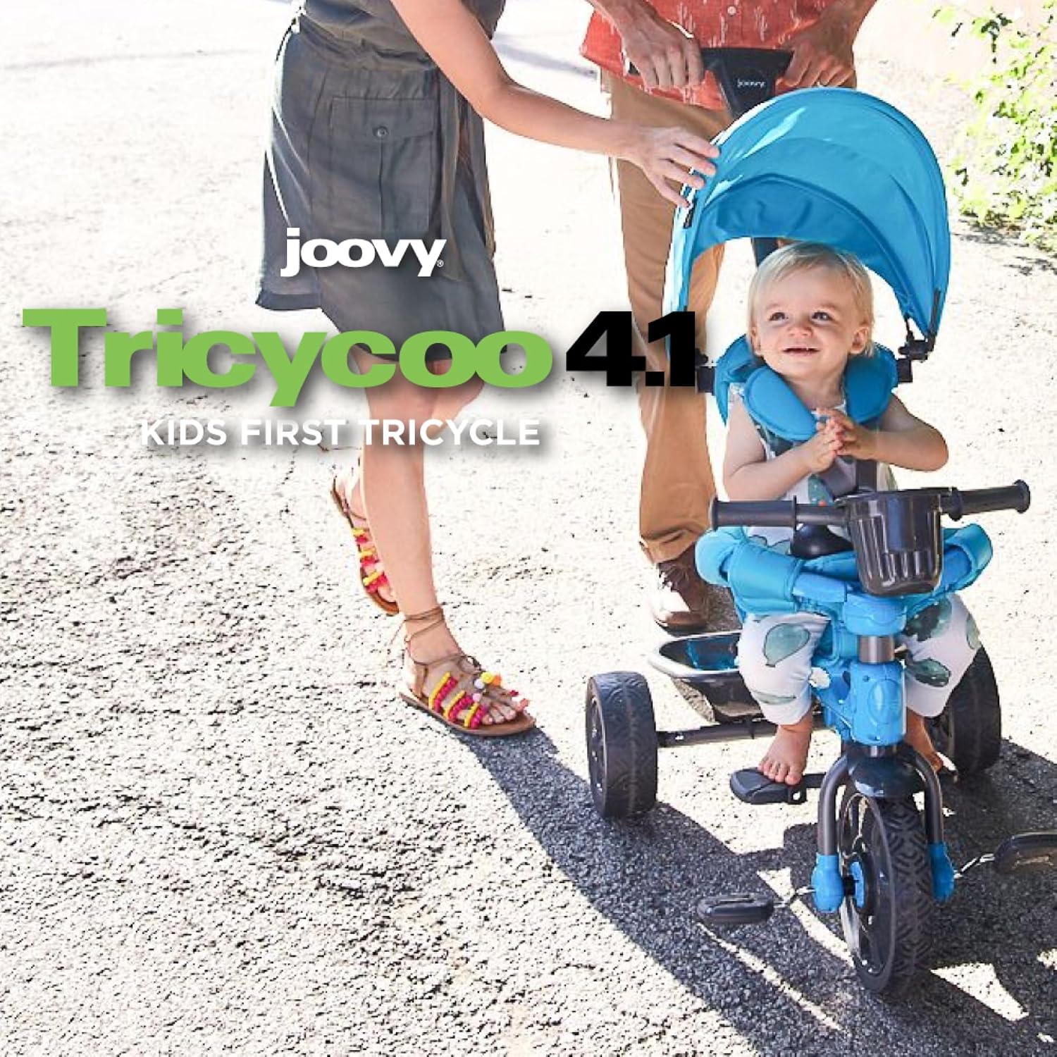 Joovy Tricycoo 4.1 Kids Tricycle with 4-Stages Featuring Extra-Wide Front Tire, Removable and Adjustable Parent Handle, Safety Harness