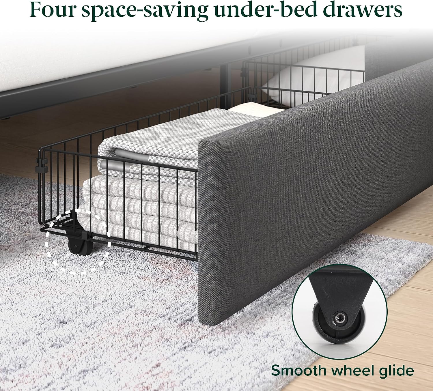 Zinus Maya Platform Bed Frame, Four Underbed Storage Drawers, Full | Secure Locking Drawers, Modern Upholstered Look, Minimalist Design, Straightforward Assembly, No Box Spring Needed