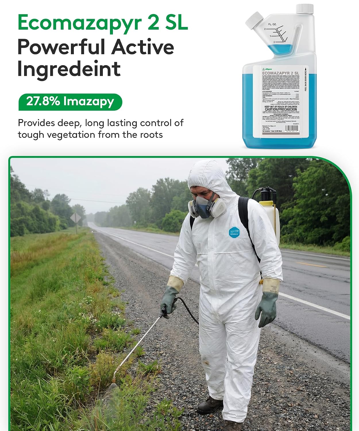 Alligare Ecomazapyr 2 SL Herbicide - Broad-Spectrum Brush & Weed Killer for Aquatic & Terrestrial Areas - Grass and Weed Killer for Trees, Brush, Emergent Aquatic Vegetation - 27.8% Imazapyr, 1 Quart