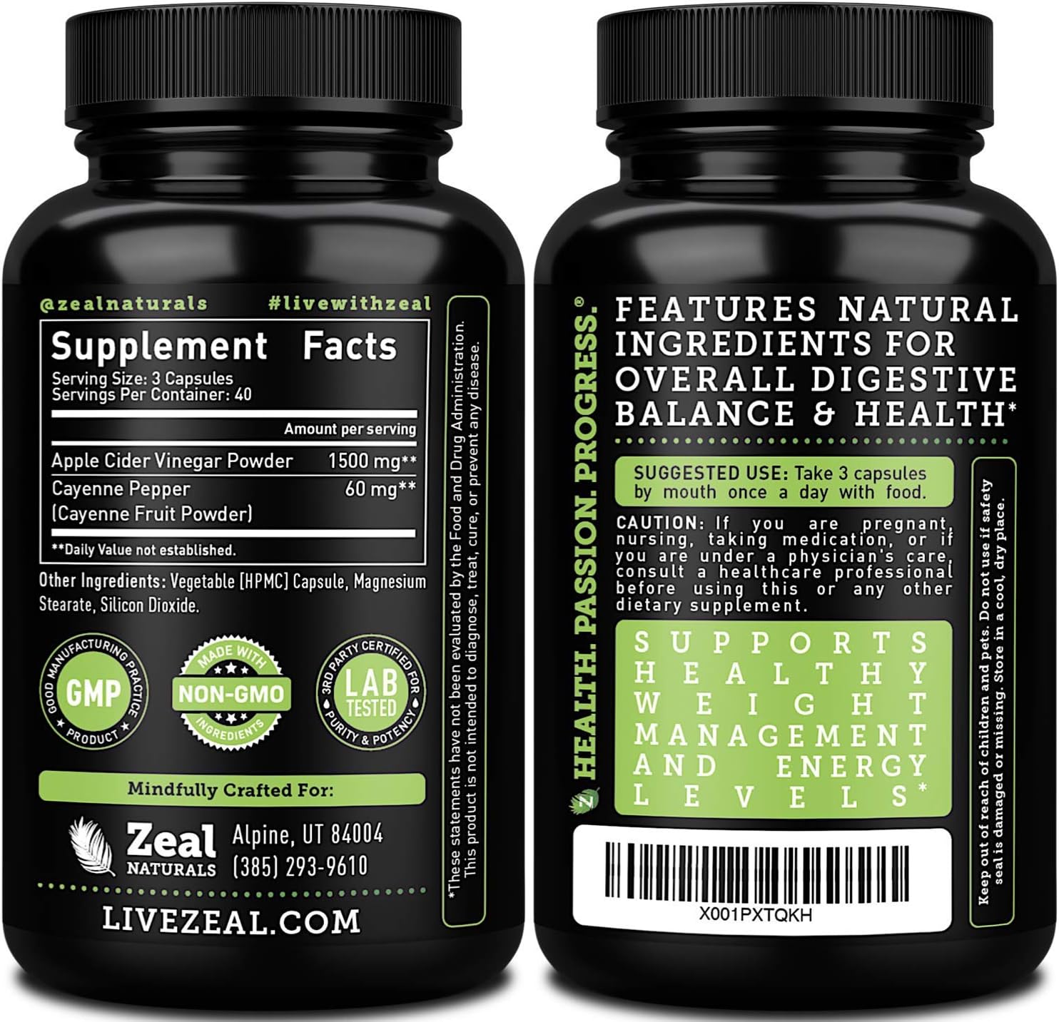 Zeal Naturals Natural Raw Apple Cider Vinegar Capsules (1560mg|120 Capsules) GLP-1 Support for Cravings, ACV Pills w Cayenne Pepper