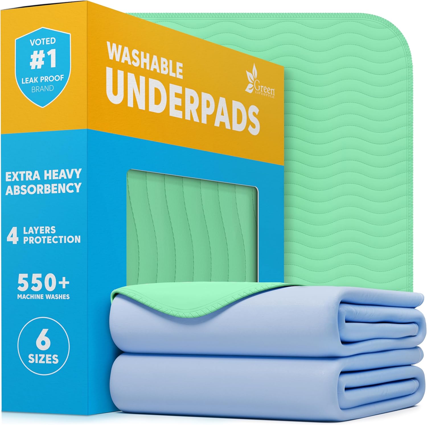 GREEN LIFESTYLE Washable Underpads - Large Pads for use as Incontinence Bed Pads, Reusable Pet Pads, Great for Dogs, Cats, Bunny