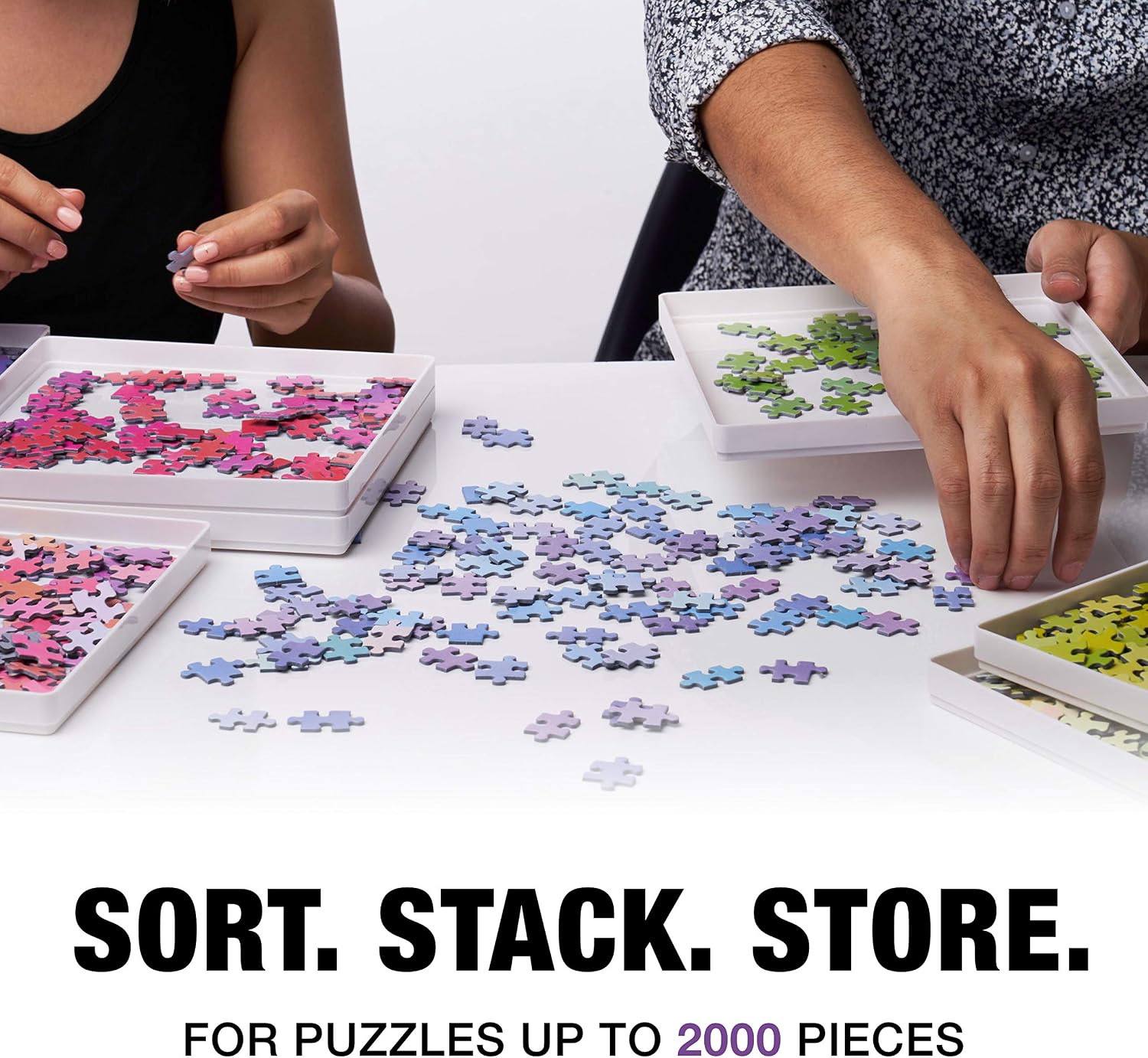 Tidyboss 8 Puzzle Sorting Trays with Lid 8" x 8" - Portable Jigsaw Puzzle Accessories White Background Makes Pieces Stand Out to Better Sort Patterns