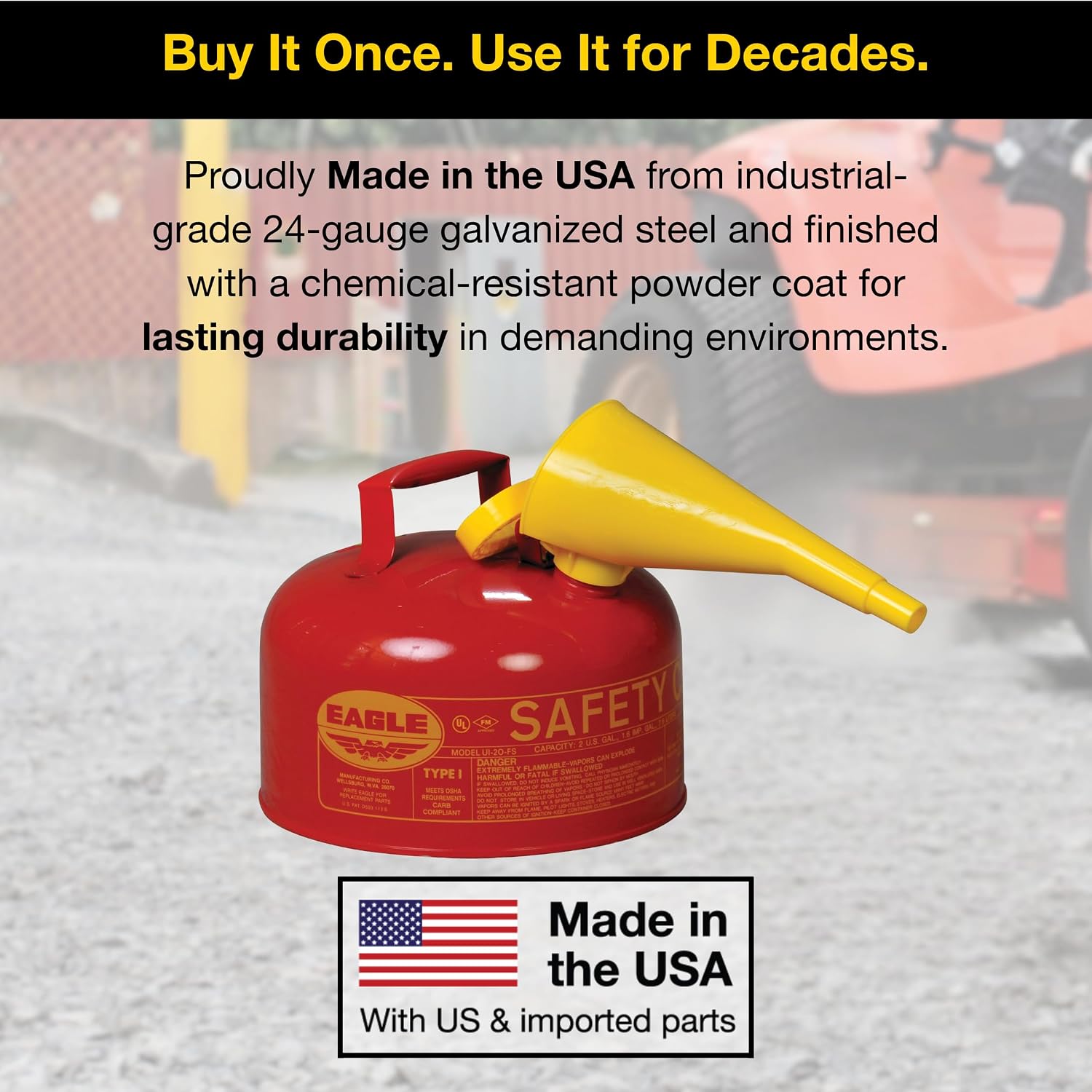 Eagle 2 Gallon Type I Red Safety Gas Can for Gasoline