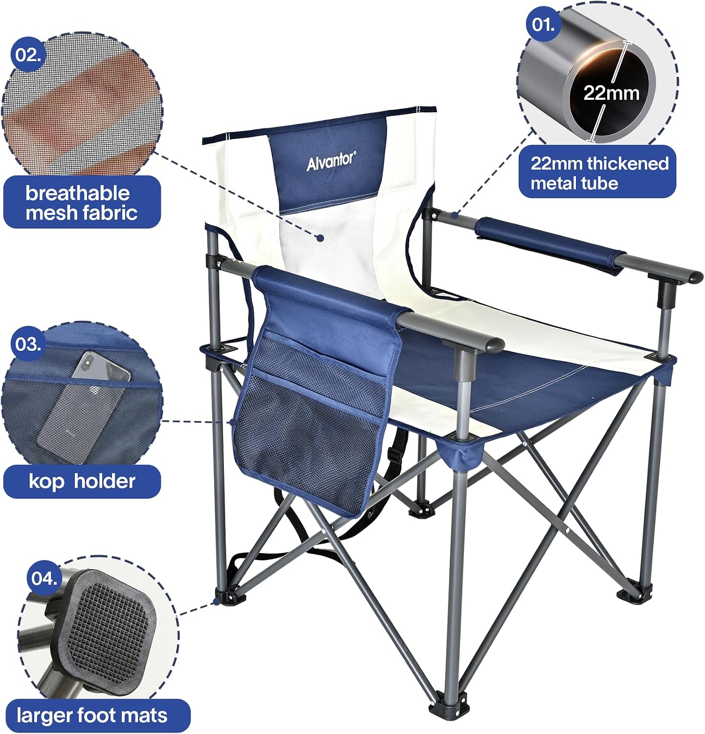 Alvantor® Camping Chair, Full Mesh Folding Beach Chair Breathable High Back Portable Lawn Chair for Outdoor, Armrest, Cup Holder, Easy Use Seat for Travel, Fishing, Pinic, Sports Event, 24"x31"x38"