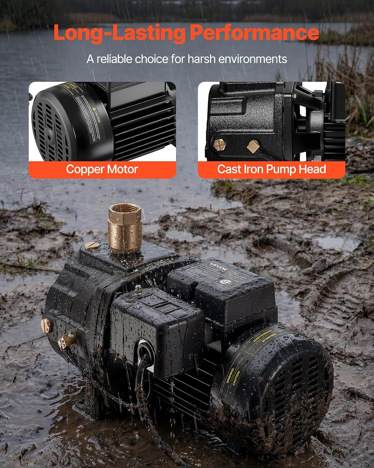 VEVOR 1/2 HP Shallow Well Jet Pump, AC 115/230 Volt, 790 GPH Dual Voltage Cast Iron Well Jet Pump, with 147 ft Max Head Lift, Automatic Pressure Switch, for Garden Irrigation Lawn Sprinkler System