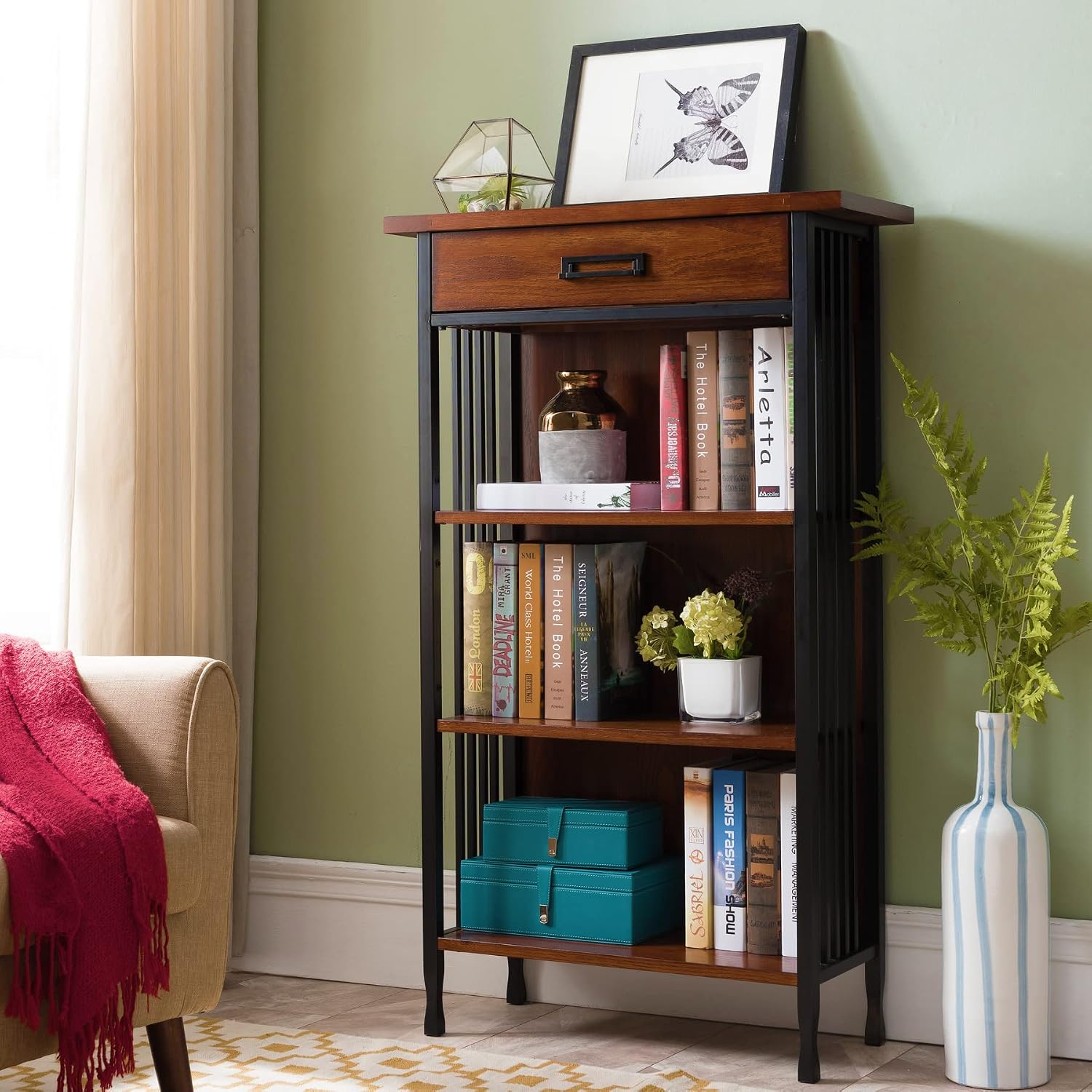 Leick Home Mission Corner Bookcase, 36", Mission Oak | Adjustable Shelves, Freestanding, Traditional, Wood, Furniture, 82263