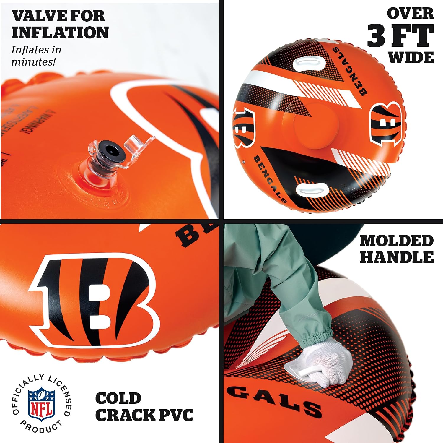Big Mouth Inc NFL Snow Tube, Heavy Duty Inflatable Snow Sled for Winter Tubing, Ride-On Snow Tube with Handles for Kids and Adults, Outdoor Winter Fun and Football Fan Gifts