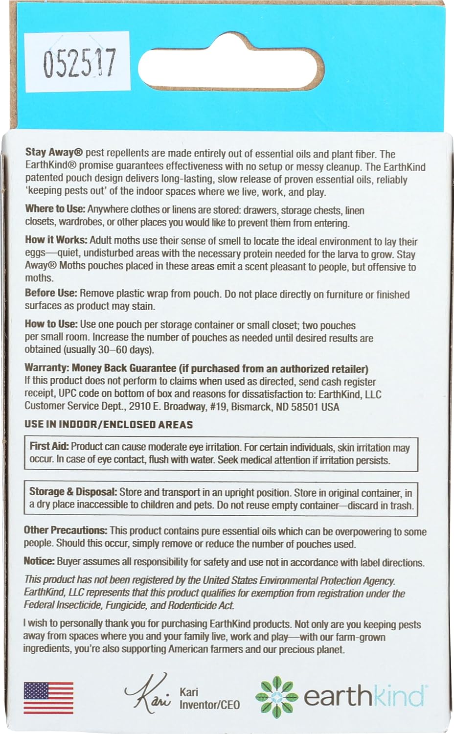Earthkind Stay Away, Moth Repellent, 2.5 Ounce