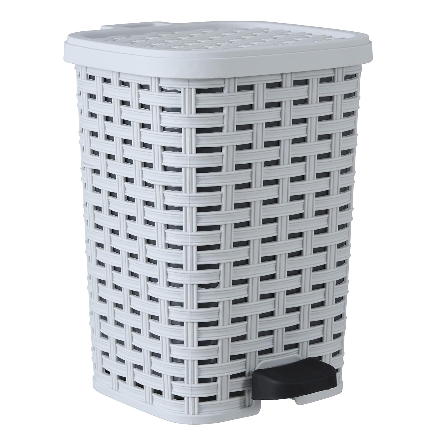 Superio Mini Trash Can with Foot Pedal Small Outdoor Garbage Can with Lid, 1.5 Gallon Plastic Waste Basket for Bathroom, Bedroom, Kitchen, Office, Patio (Wicker Brown 6 QT.)