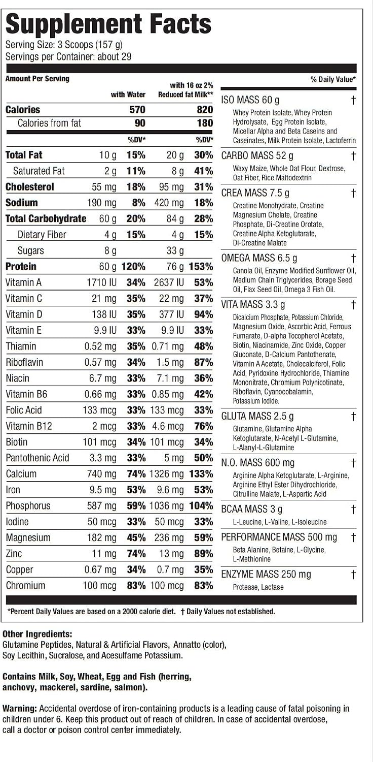 Ultimate Nutrition ISO Mass Xtreme Gainer, Chocolate Milk, 10 lb | 60g Whey Protein Blend, 60g Complex Carbs, 7 Types Of Creatine, 4 Types Glutamine, Lean Mass Gainer For Recovery