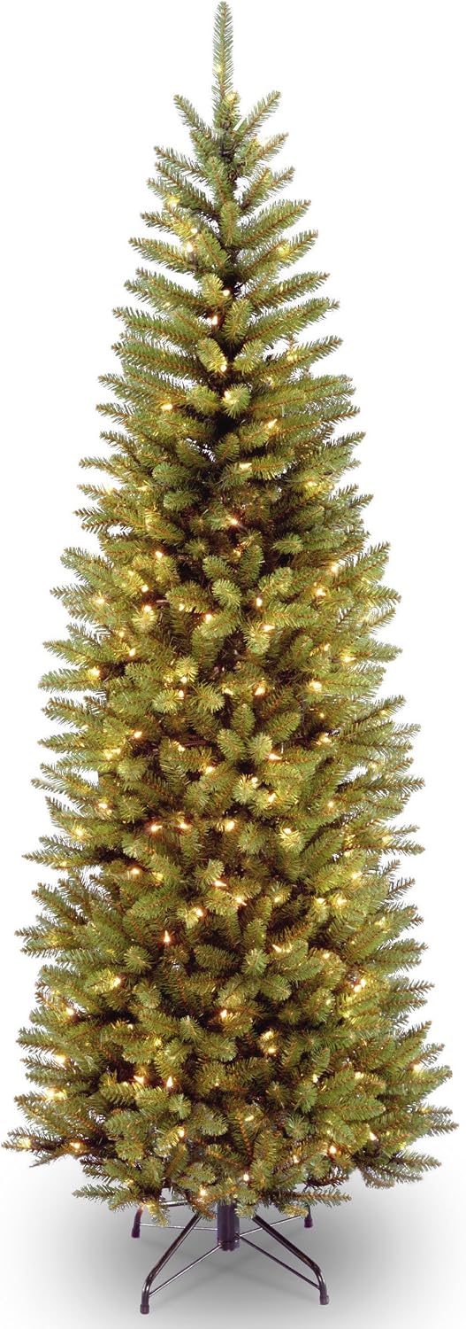 National Tree Company 7 ft Pre-Lit Kingswood Fir Slim Artificial Christmas Tree, 300 Warm White LED Lights, 892 Tips, Includes Stand