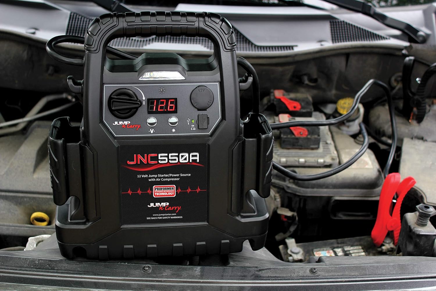 Clore Automotive Jump-N-Carry JNC550A 1100 Peak Amp Jump Starter with Air Compressor , Black