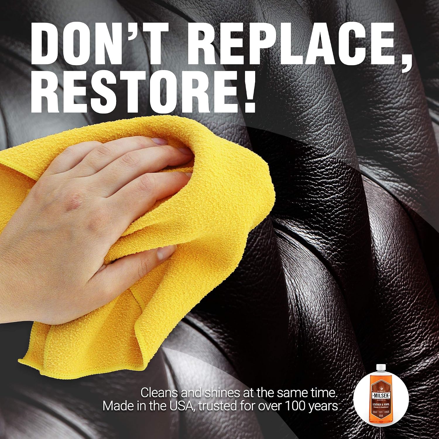 Milsek Leather & Vinyl Cleaner & Conditioner - Cleaning Supplies for Leather Home Furnitures, Couch, Automotive Interior, Shoes, Bags - 12 Fl Oz (Pack of 1) | Cleans, conditions, and helps protect leather and vinyl surfaces for long-lasting appearance an…