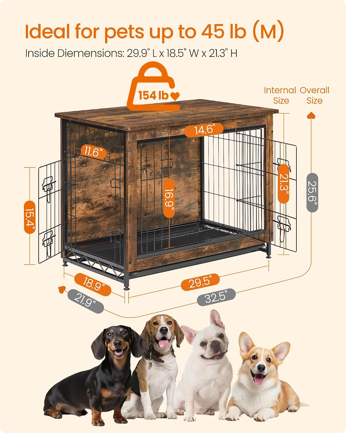 Feandrea 27.2" Dog Crate Furniture, Indoor Dog Kennel Side End Table