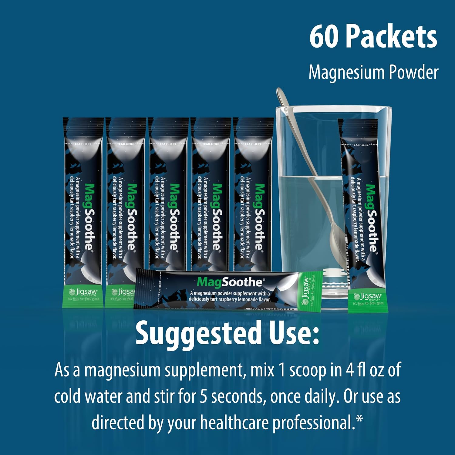 Jigsaw Health MagSoothe | Fast-Acting, Calming Magnesium Glycinate Powder Supplement | Raspberry Lemonade Flavor | 60 Servings (Jar)