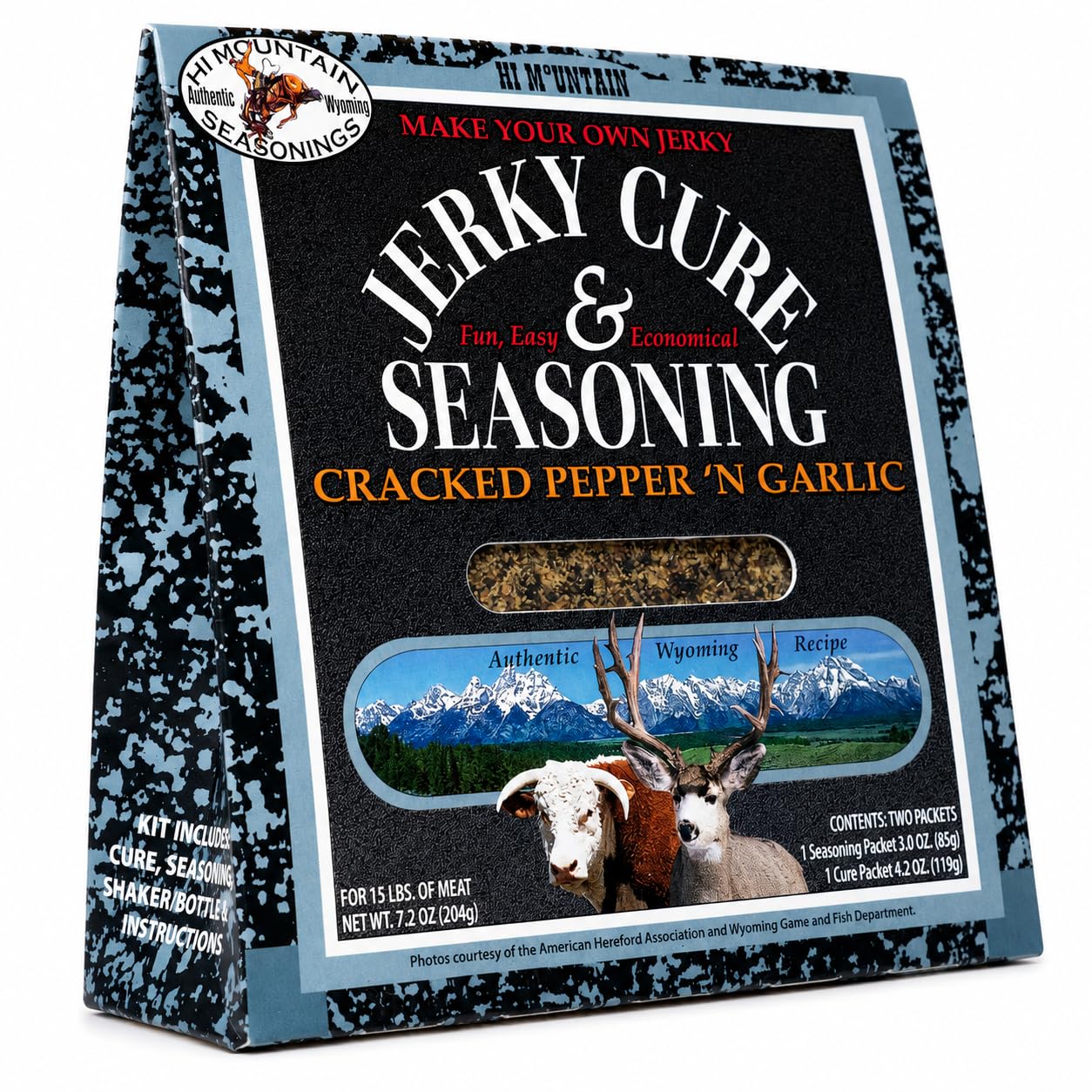 Hi Mountain CRACKED PEPPER 'N GARLIC BLEND Jerky Seasoning and Cure Kit | Bold pepper and garlic flavor, jerky seasoning for beef, deer, elk