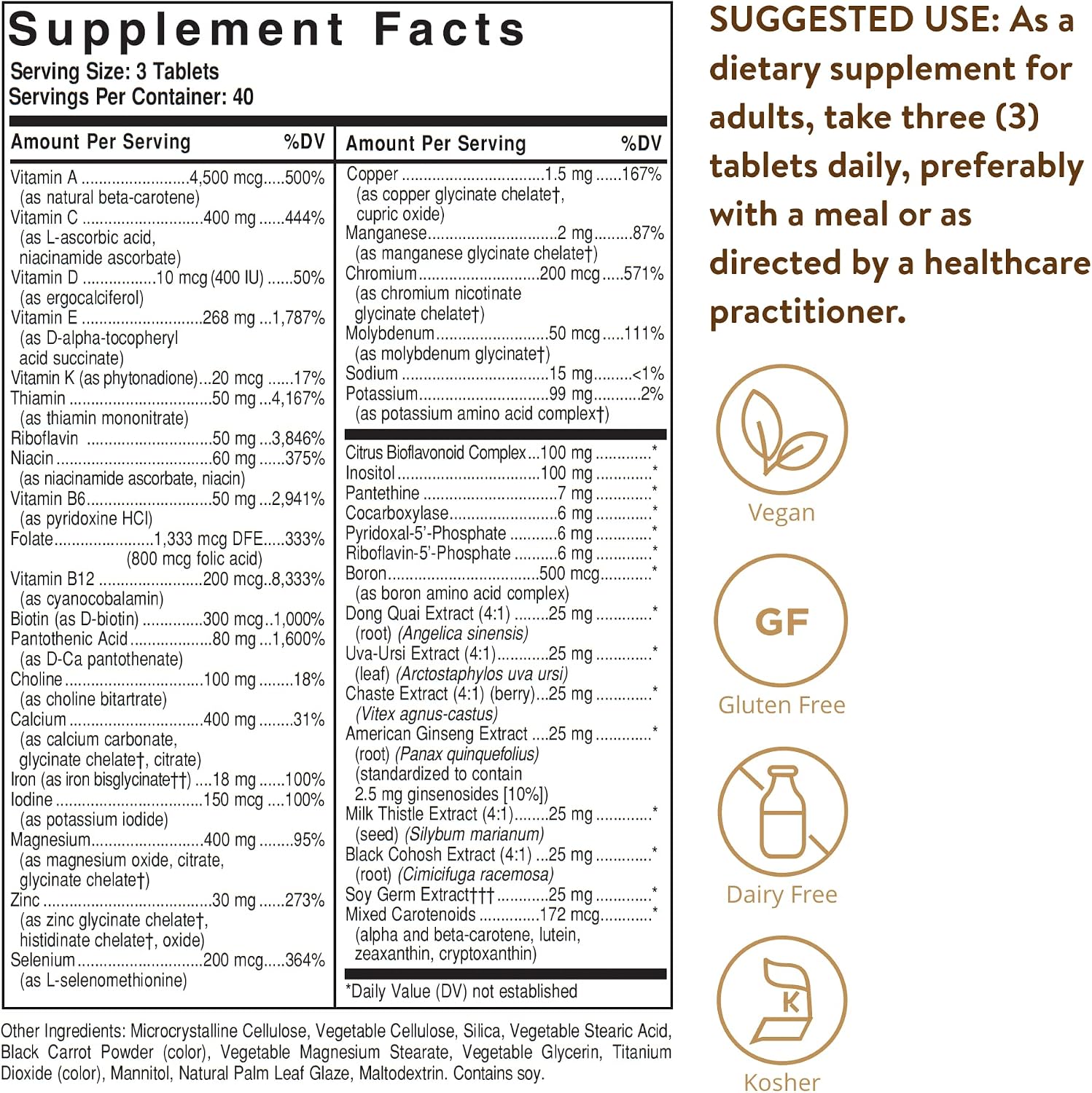 Solgar Female Multiple, 120 Tablets, Multivitamin, Mineral & Herbal Formula | For Women, Advanced Phytonutrient - Vegan, Gluten Free, Dairy Free