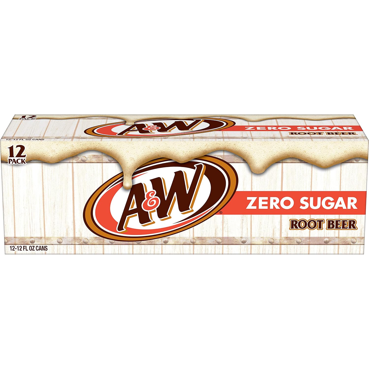 A&W Zero Sugar Root Beer Soda, 12 fl oz cans, 12 count