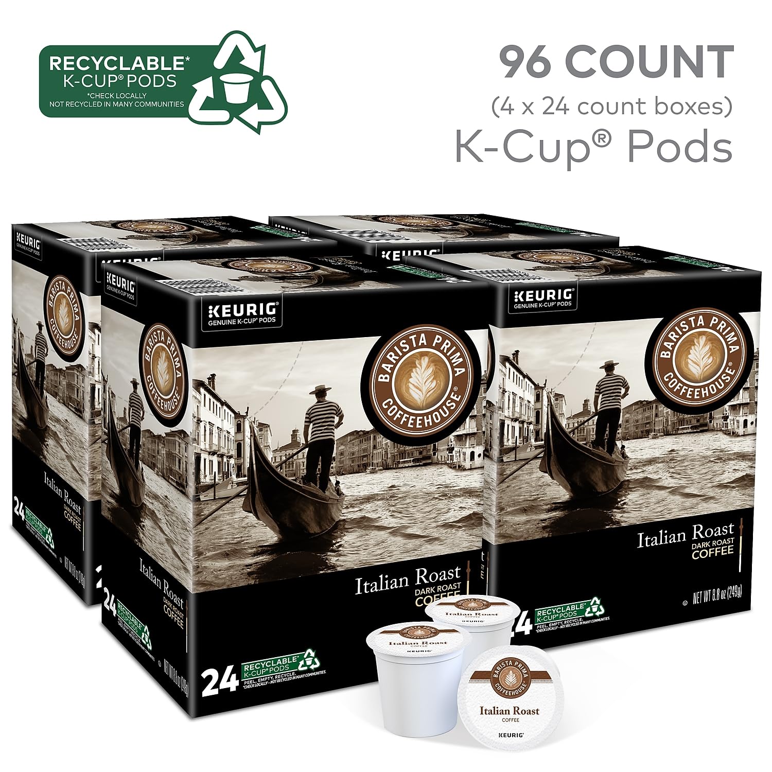 Barista Prima Coffeehouse Medium Dark Roast Extra Bold K-Cup for Keurig Brewers, Colombia Coffee 24 count (Pack of 4) (Packaging May Vary)
