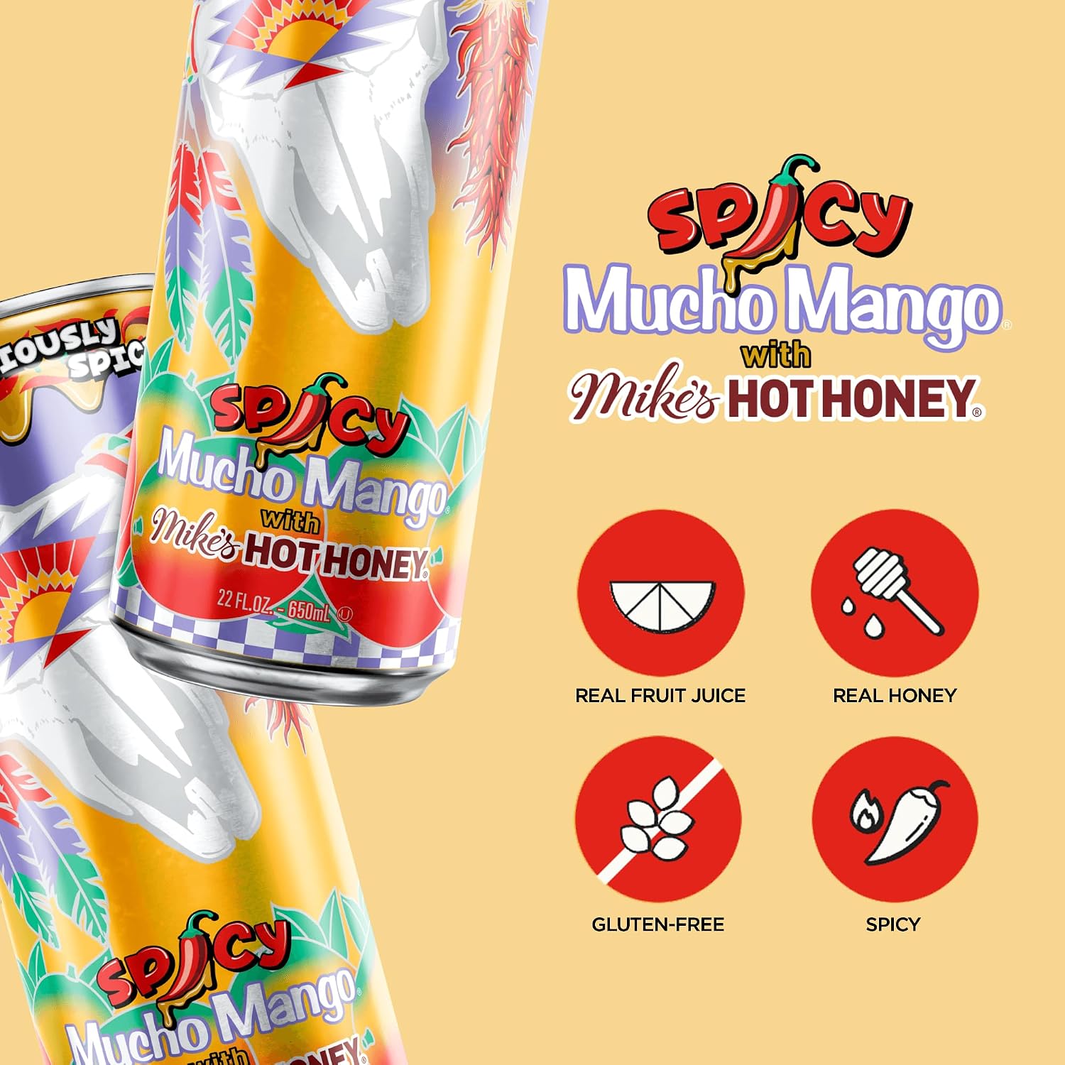 AriZona Mucho Mango | Fruit Juice Cocktail | 22 Fl Oz (12 Pack)