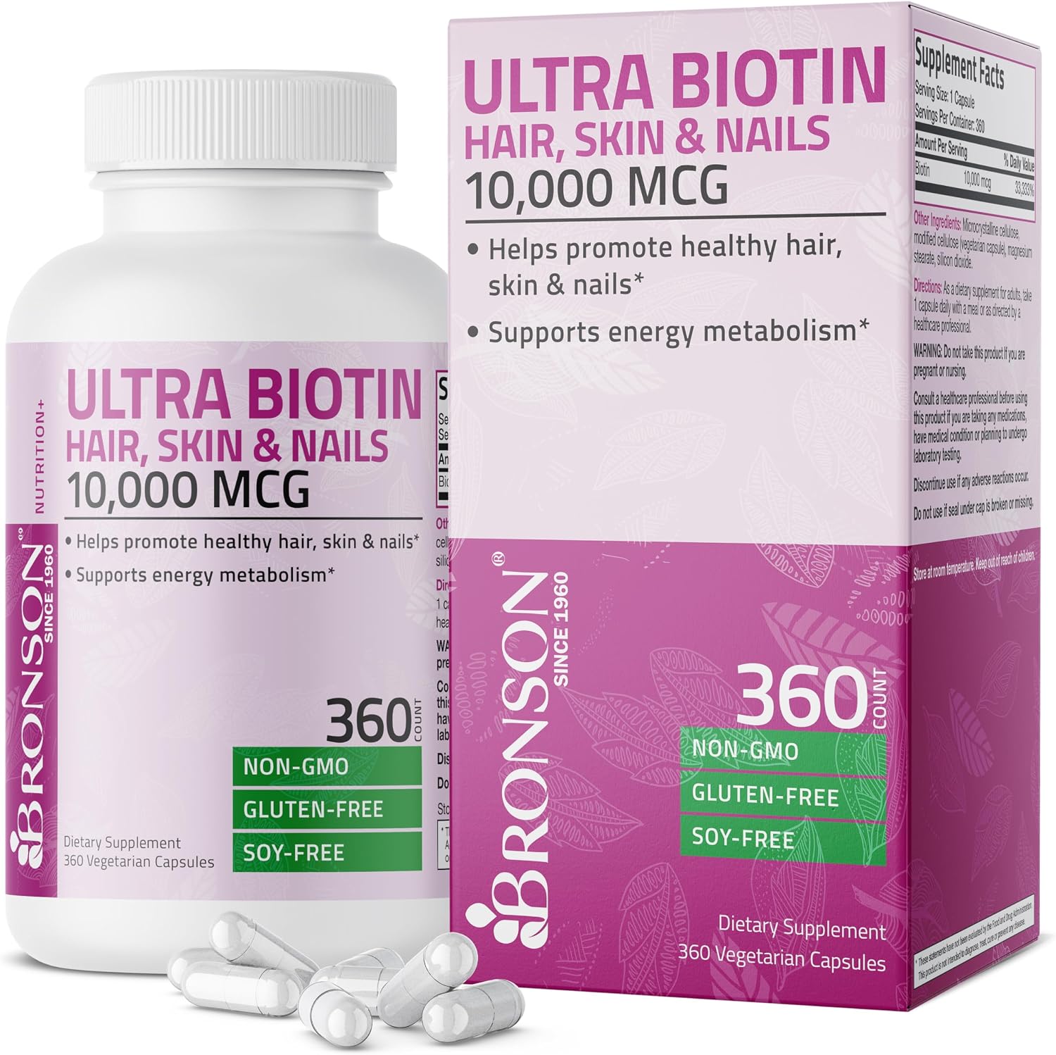 Bronson Ultra Biotin 10,000 Mcg Hair Skin and Nails Supplement, Non-GMO, 120 Vegetarian Capsules