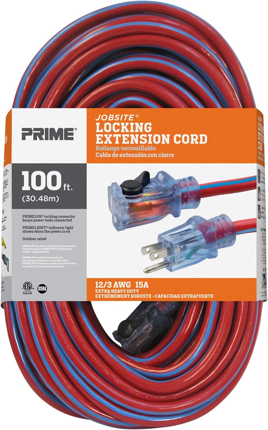 Prime KCPL507825 12/3 SJTW Locking Cord, Red and Blue, 25-Feet