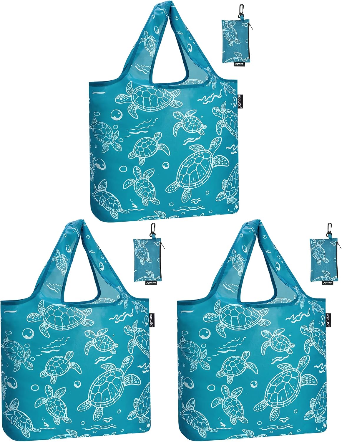 HOLYLUCK Reusable Grocery Bags,Heavy Duty Foldable Shopping Tote Bag (Standard, 3 Blue Geometric Flowers)