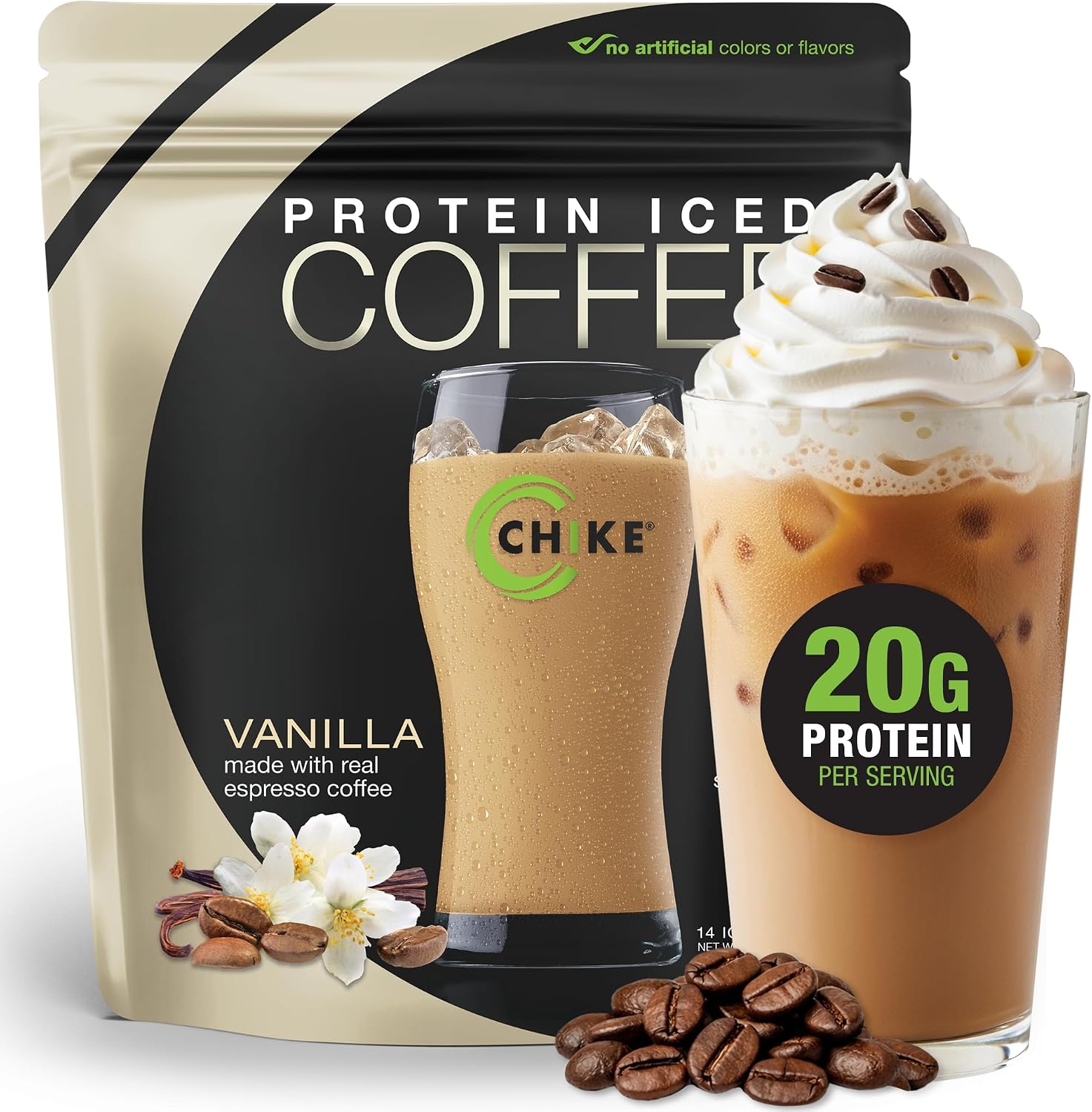 Chike Mocha High Protein Iced Coffee, 20 G Protein, 2 Shots Espresso, 1 G Sugar, Keto Friendly and Gluten Free, 14 Servings (15.3 Ounce)