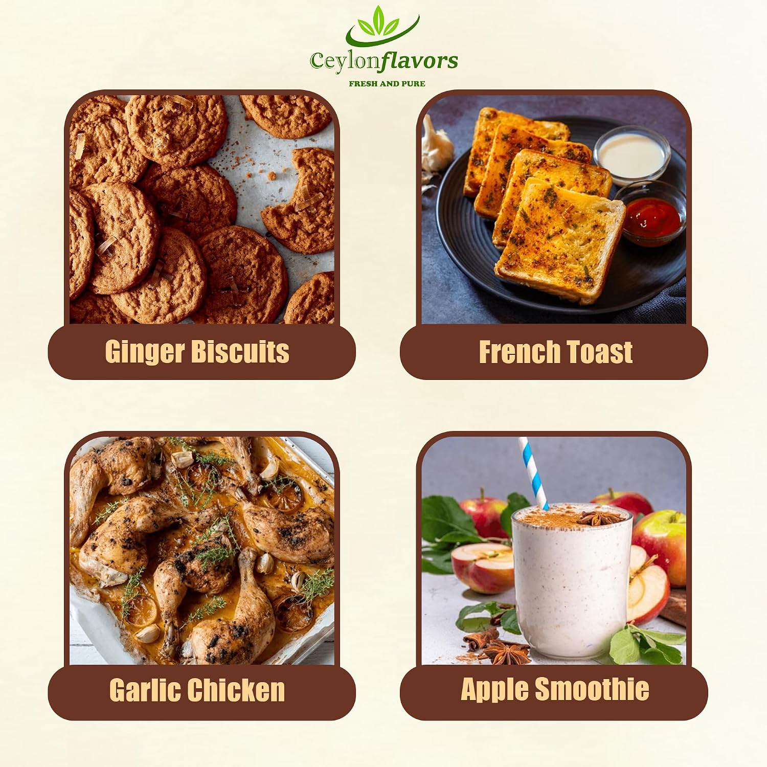 Ceylon Flavors Fresh and Pure USDA Certified Organic Ceylon Cinnamon Powder Premium Grade 2.5oz (70g)