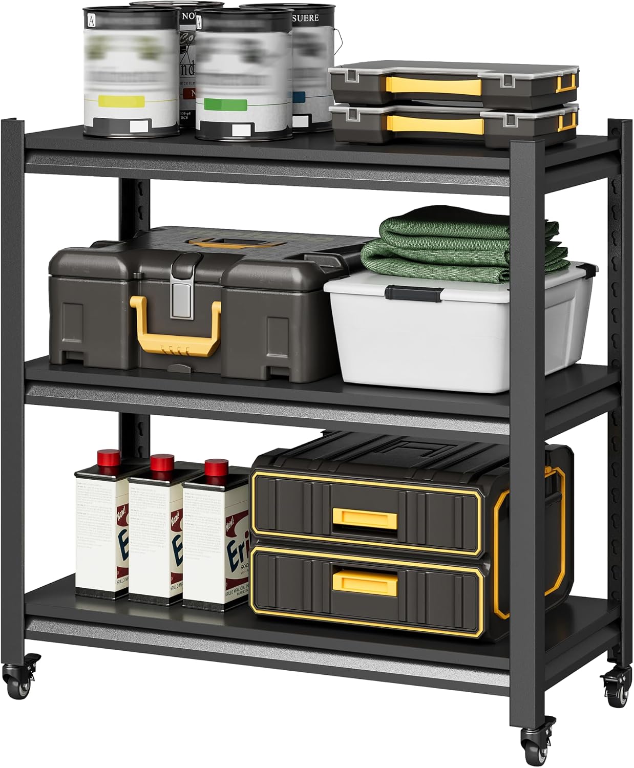48" H Work Bench with Storage, Garage Work Bench with Pegboard and Wheels | Mobile Workbench, Adjustable Shelves, Large Pegboard, Lockable Wheels