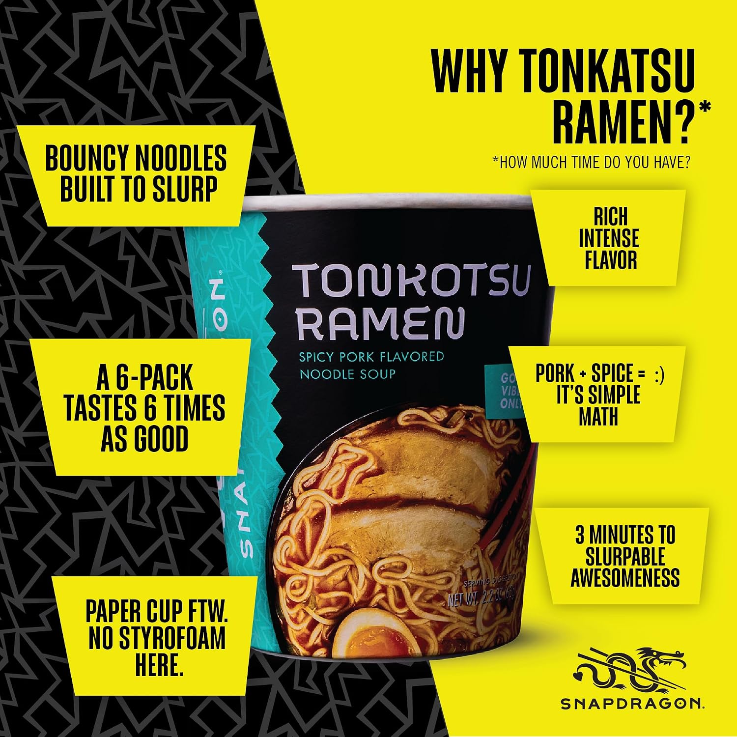 Snapdragon Miso Ramen Cup Noodles - 6 Pack Instant Ramen Bowl with Authentic Wheat Noodles, Soup Sauce Base