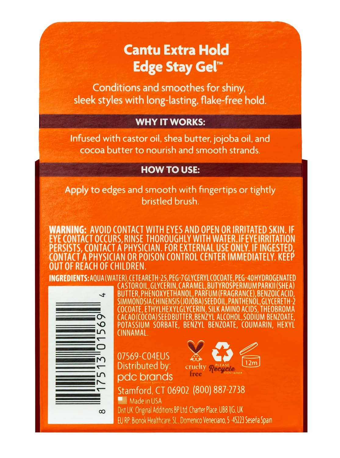 Cantu Natural Hair Styling Gel Stay Extreme Hold Tube, 8 Oz