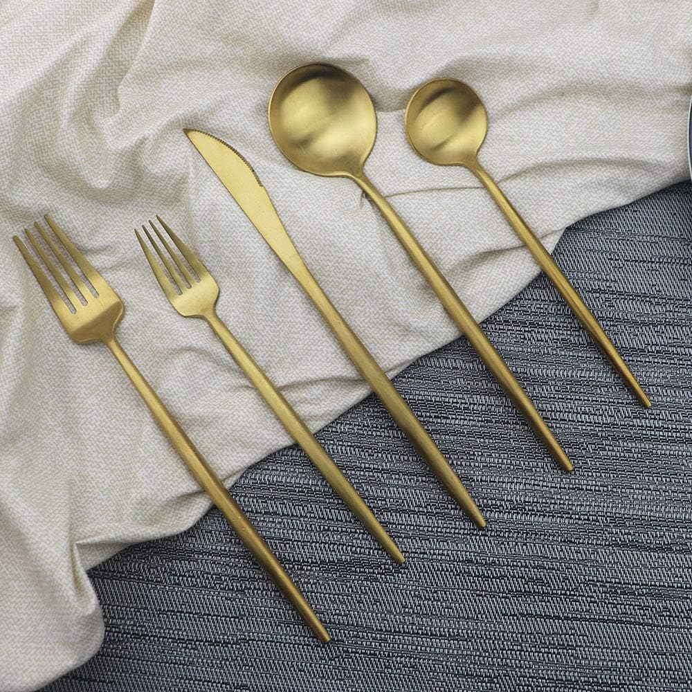 JASHII Luxury 18/10 Rainbow Flatware Set - 304 Stainless Steel Colorful Cutlery - 5-Piece Adaline Royal Modern Satin Finish for Birthday