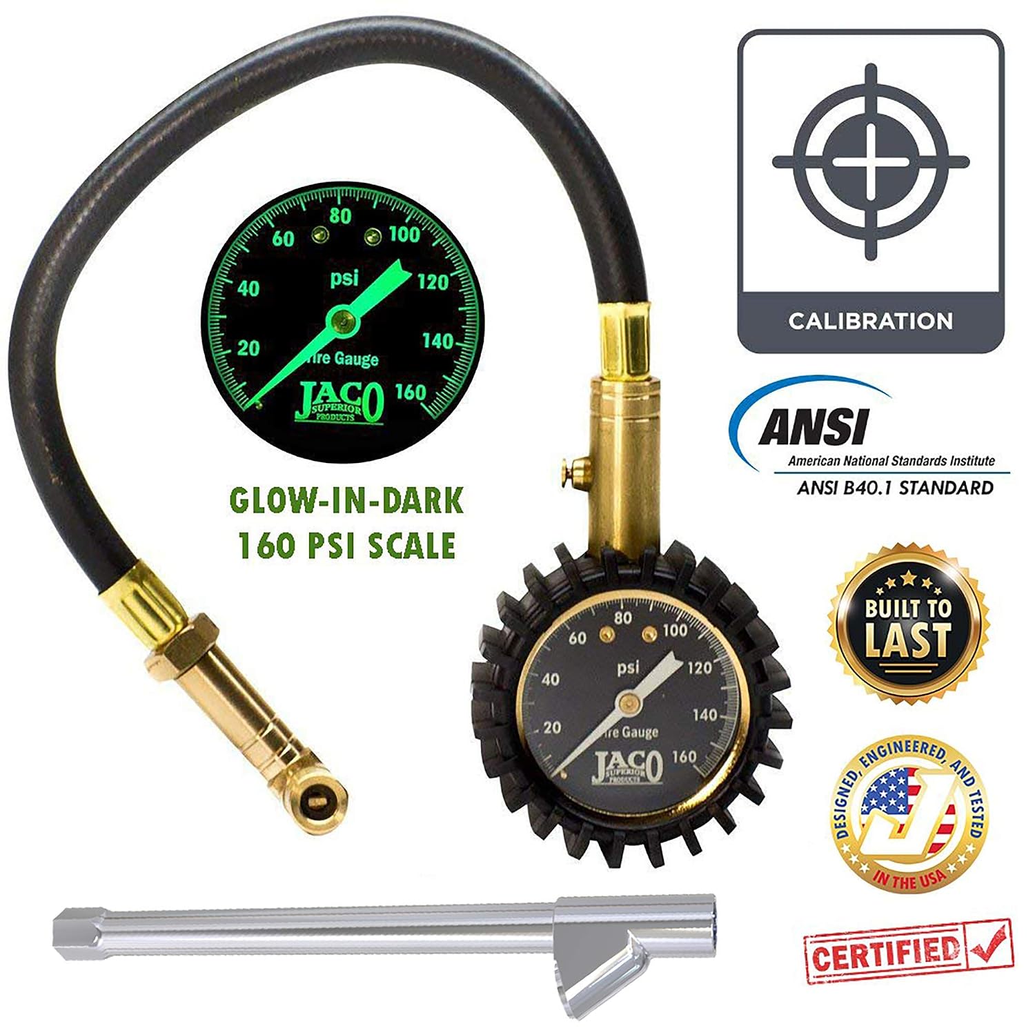 JACO EliteProPlus Tire Pressure Gauge with Dually Air Chuck - 160 PSI