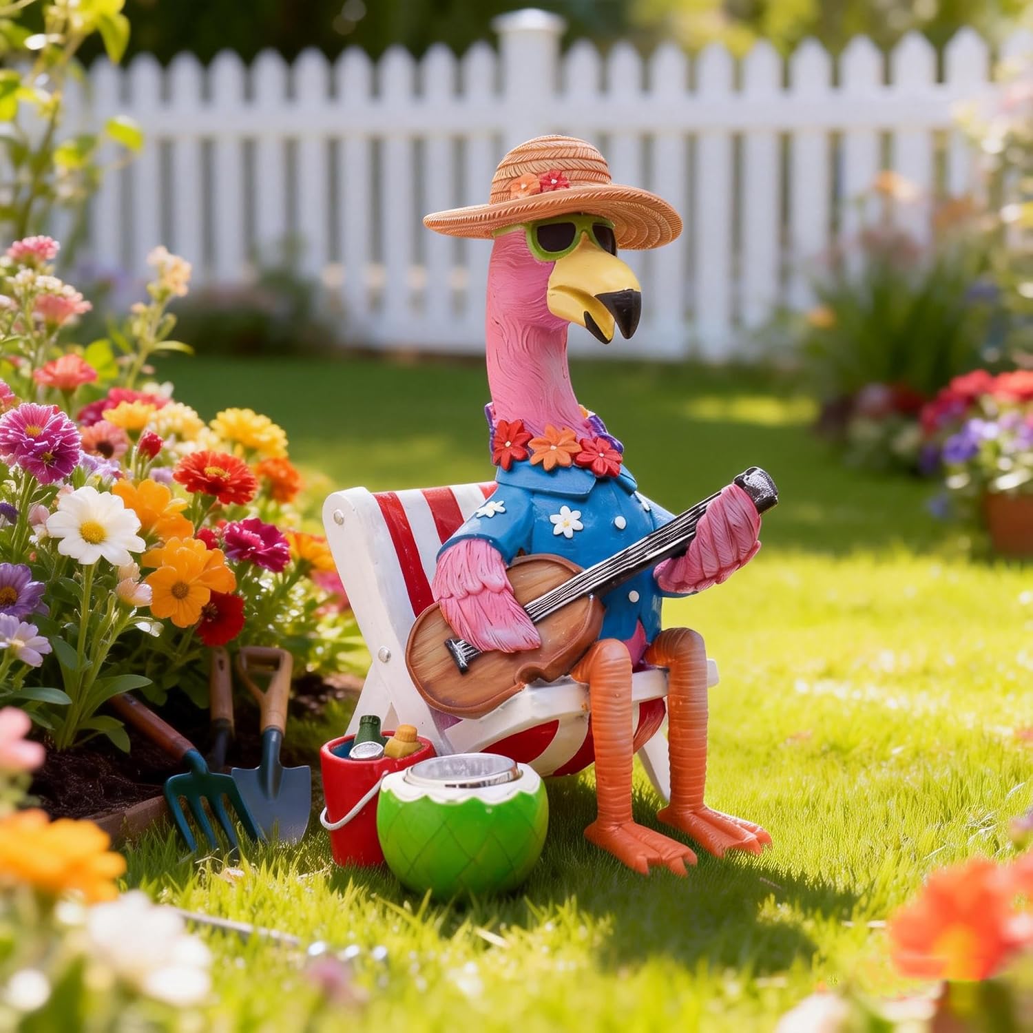 TERESA'S COLLECTIONS Pink Flamingo Garden Decor with Solar Light, Flamingo Summer Outdoor Decor