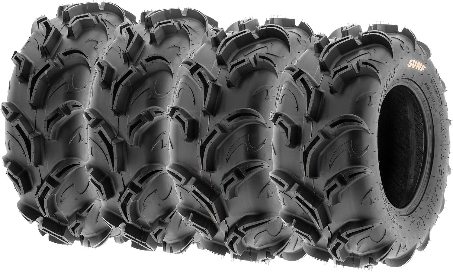 Set of 4 SunF Warrior AT Mud & Trail 25x8-12 Front & 25x10-12 Rear ATV UTV Off-Road Tires, 6 PR, Tubeless A048